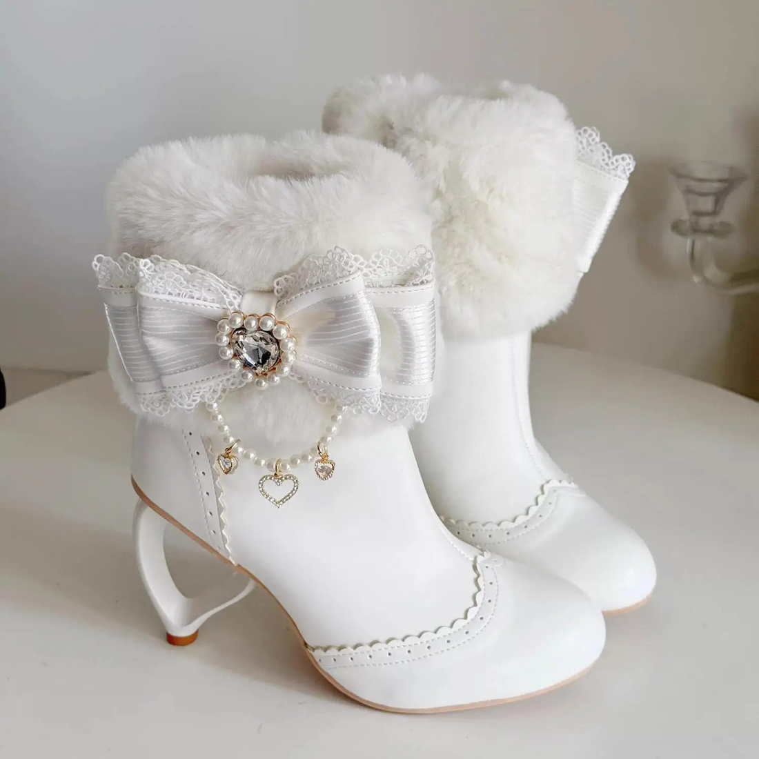 Women’s Lolita Boots – Japanese Style Bow Pearl shoes