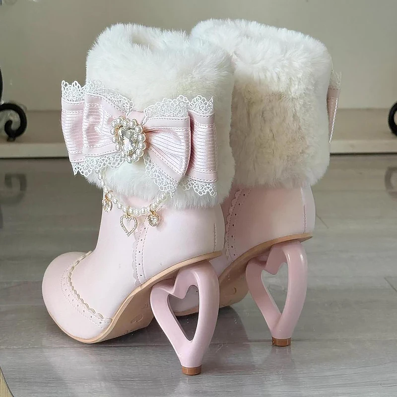 Women’s Lolita Boots – Japanese Style Bow Pearl Shoes