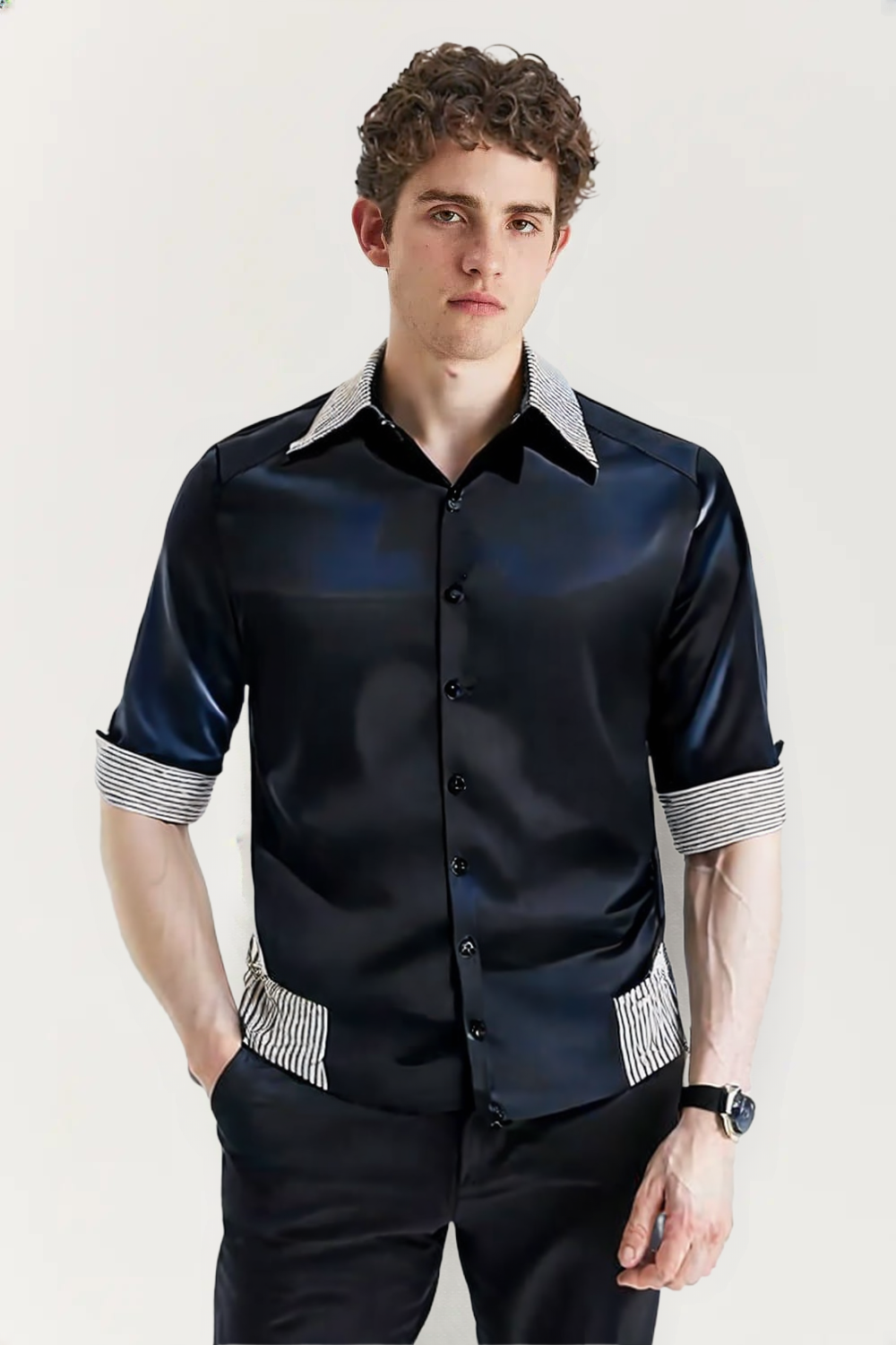 Men’s Spliced Slim Fit Casual Shirt – Short Sleeve Summer Business & Social Top