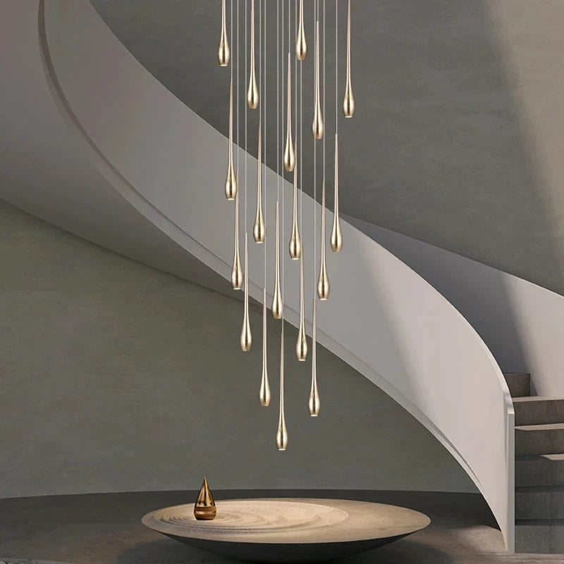 LED Modern Luxury Gold-Plated Ceiling Chandelier – Designer Staircase, Living Room, Kitchen &amp; Attic Lighting Fixture