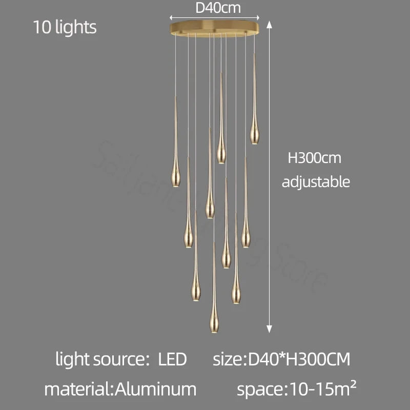 LED Modern Luxury Gold-Plated Ceiling Chandelier – Designer Staircase, Living Room, Kitchen &amp; Attic Lighting Fixture