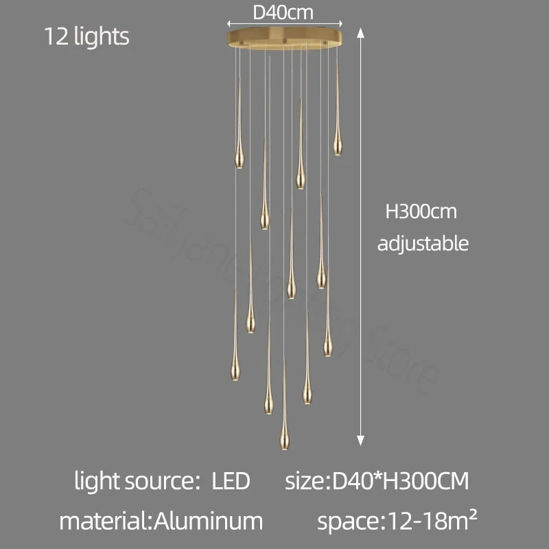 LED Modern Luxury Gold-Plated Ceiling Chandelier – Designer Staircase, Living Room, Kitchen &amp; Attic Lighting Fixture