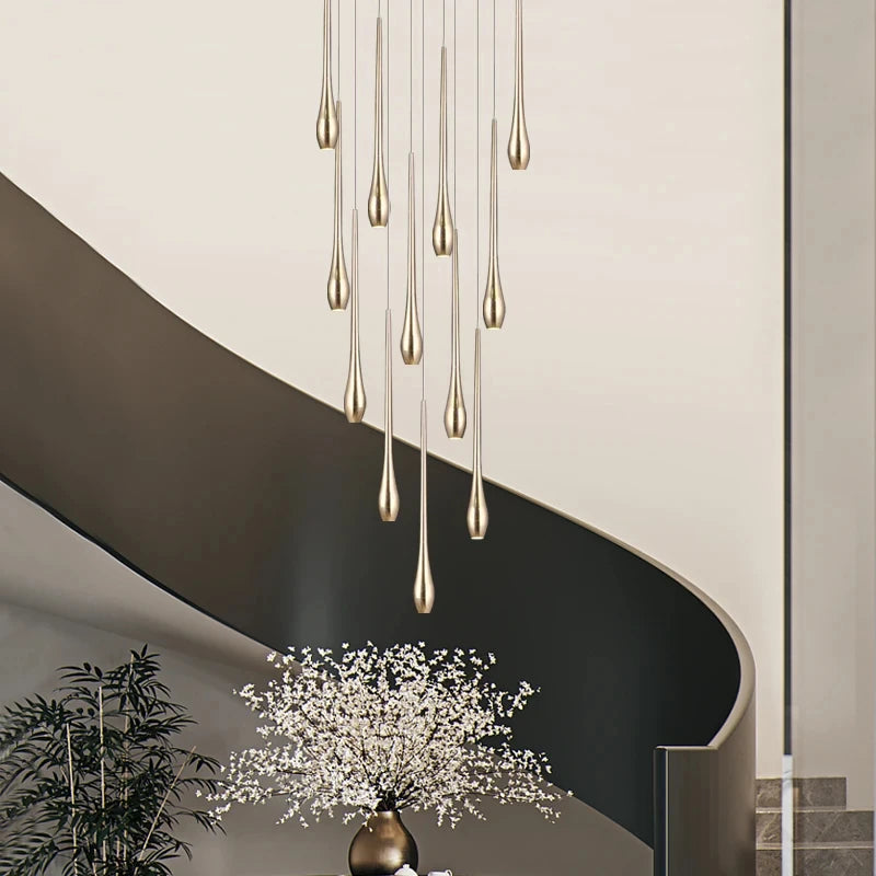 LED Modern Luxury Gold-Plated Ceiling Chandelier – Designer Staircase, Living Room, Kitchen &amp; Attic Lighting Fixture