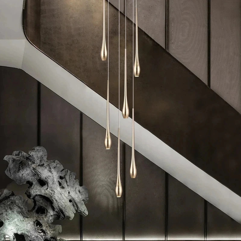 LED Modern Luxury Gold-Plated Ceiling Chandelier – Designer Staircase, Living Room, Kitchen &amp; Attic Lighting Fixture