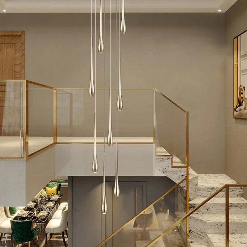 LED Modern Luxury Gold-Plated Ceiling Chandelier – Designer Staircase, Living Room, Kitchen &amp; Attic Lighting Fixture