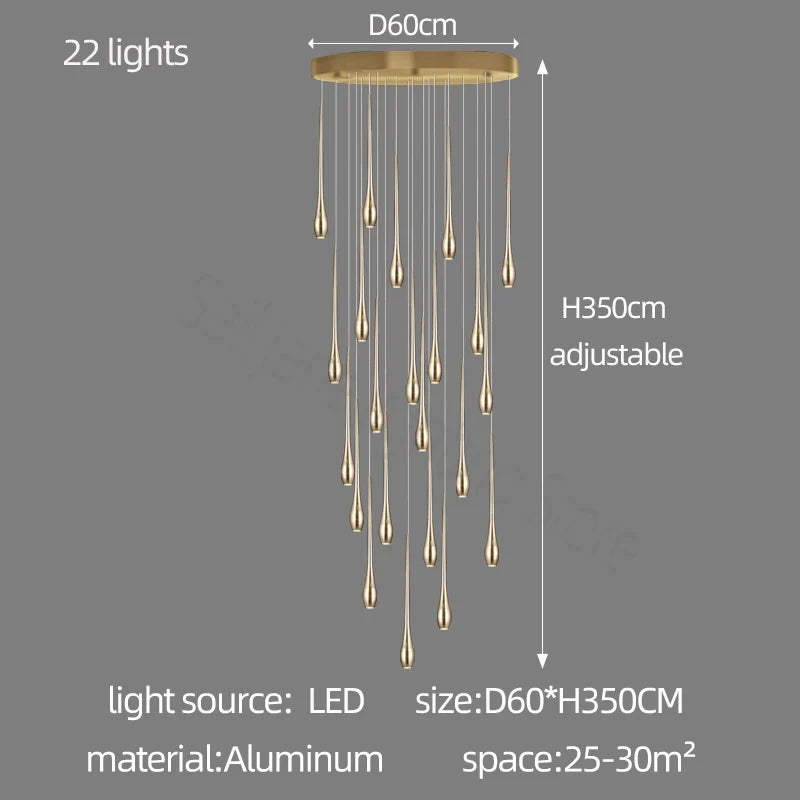 LED Modern Luxury Gold-Plated Ceiling Chandelier – Designer Staircase, Living Room, Kitchen &amp; Attic Lighting Fixture