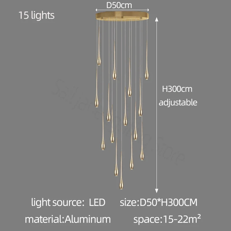 LED Modern Luxury Gold-Plated Ceiling Chandelier – Designer Staircase, Living Room, Kitchen &amp; Attic Lighting Fixture