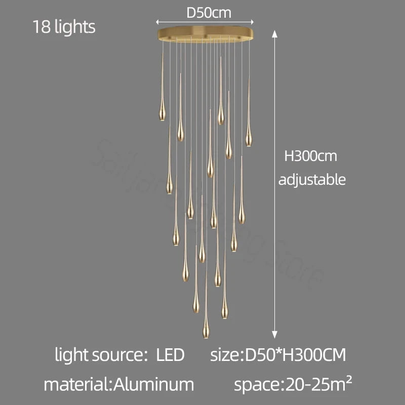 LED Modern Luxury Gold-Plated Ceiling Chandelier – Designer Staircase, Living Room, Kitchen &amp; Attic Lighting Fixture