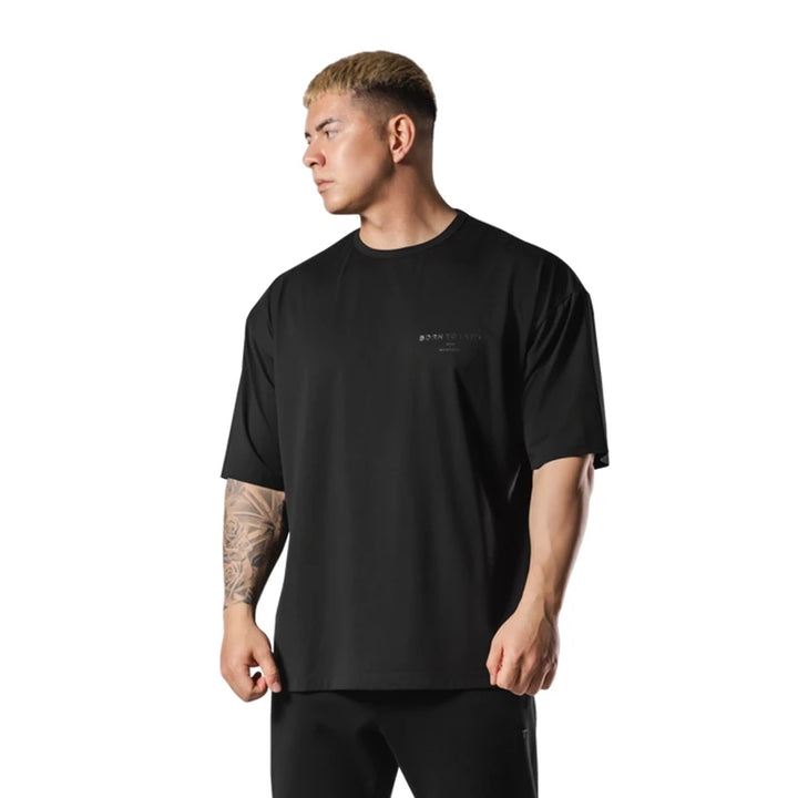 New Black Letter Print Men's Oversized T-Shirt Gym Wear Fashion