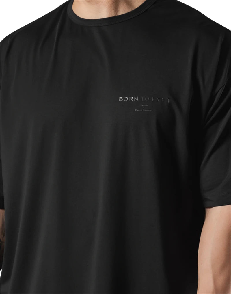 New Black Letter Print Men's Oversized T-Shirt Gym Wear Fashion