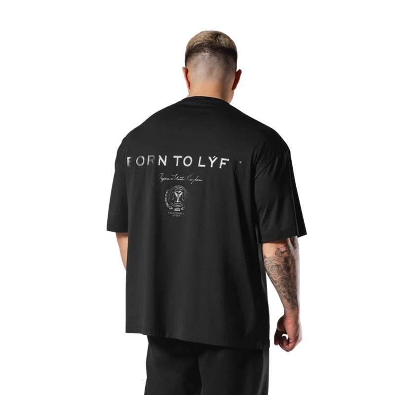New Black Letter Print Men's Oversized T-Shirt Gym Wear Fashion