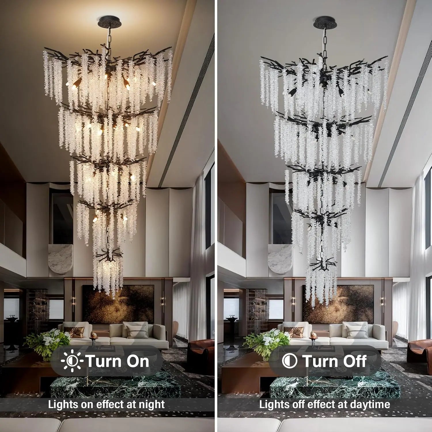 Large Crystal Staircase Loft Chandelier | High Ceiling Entryway Crystal Hanging Light