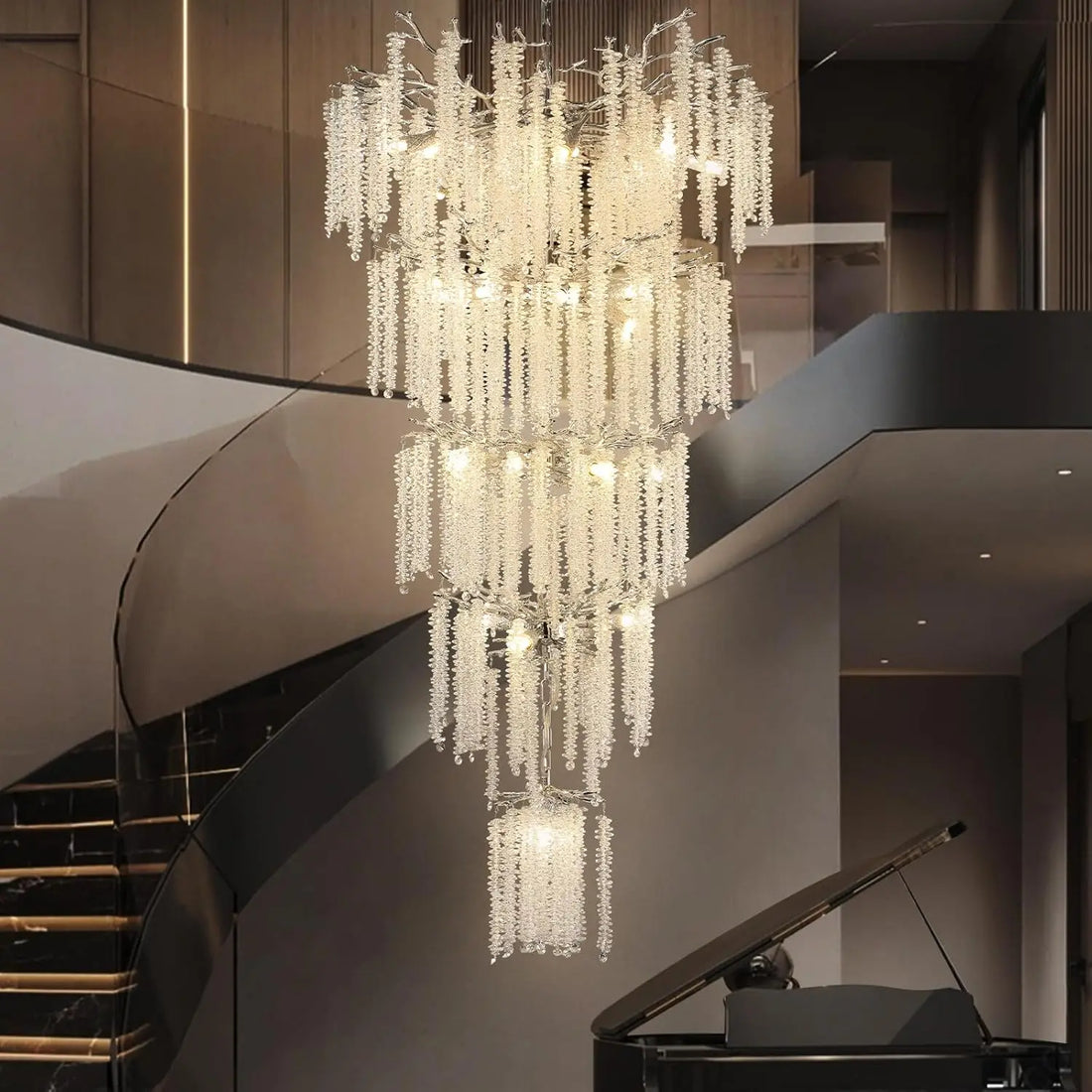 Large Crystal Staircase Loft Chandelier | High Ceiling Entryway Crystal Hanging Light