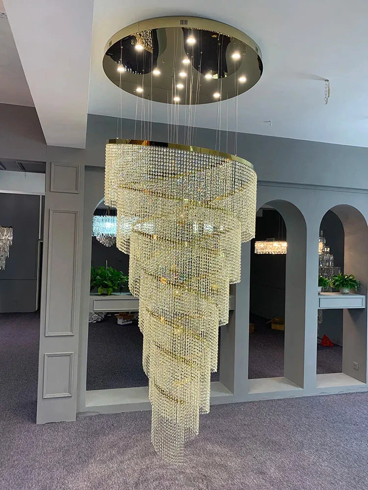 Luxury Large Spiral Crystal LED Chandelier – Modern Staircase Chandelier