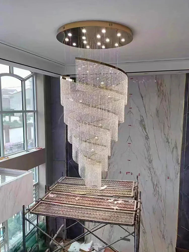 Luxury Large Spiral Crystal LED Chandelier – Modern Staircase Chandelier