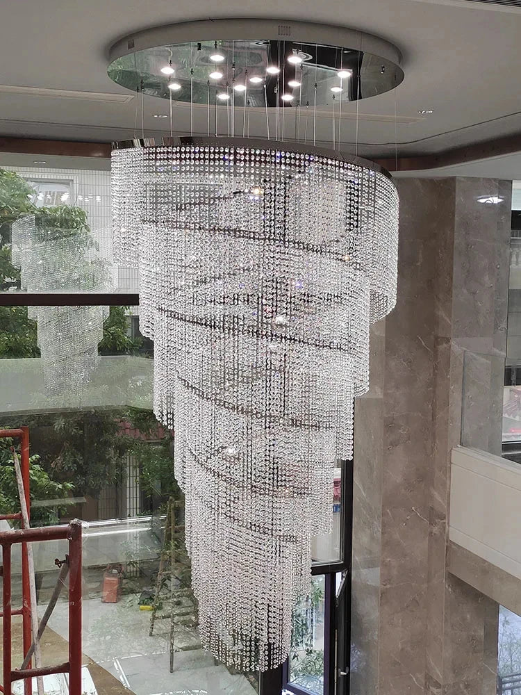 Luxury Large Spiral Crystal LED Chandelier – Modern Staircase Chandelier