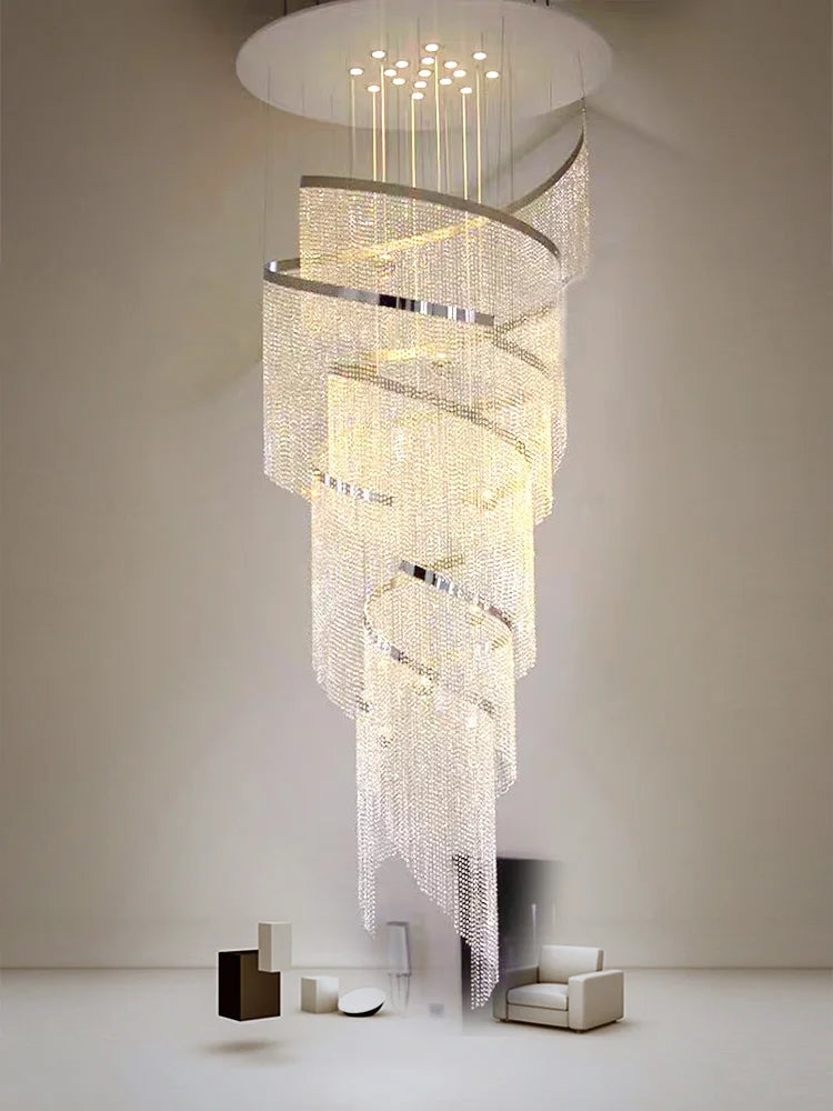 Luxury Large Spiral Crystal LED Chandelier – Modern Staircase Chandelier