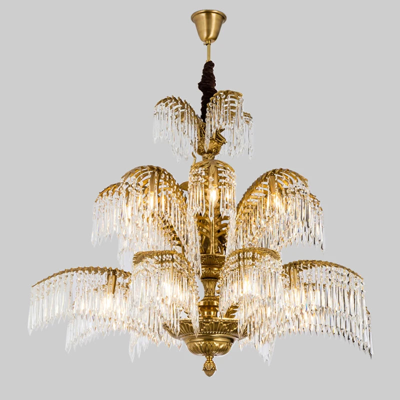 Luxury Crystal Palm Tree Chandelier – Golden Bronze Statement Lighting
