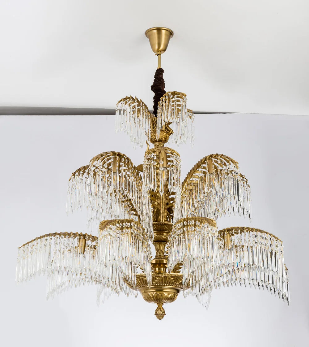 Luxury Crystal Palm Tree Chandelier – Golden Bronze Statement Lighting