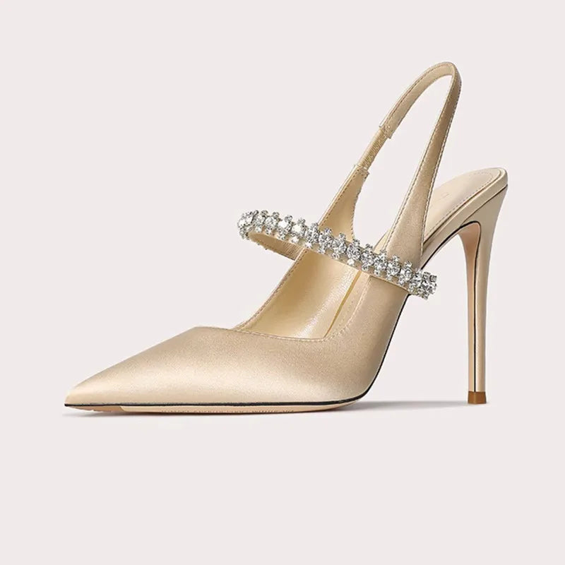 Women’s Pointed-Toe High Heel Sandals Diamond Embellished Slim Heels