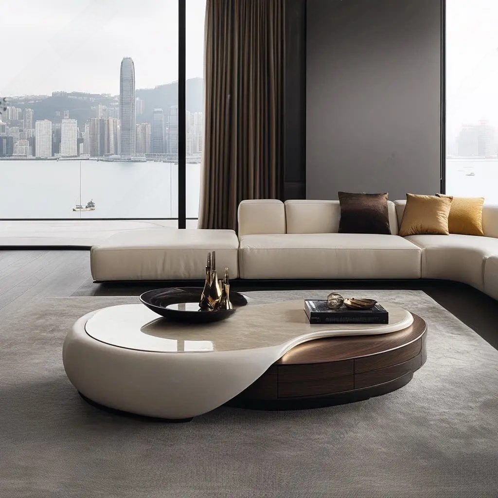 Modern Italian light luxury solid wood marble living room Coffee Table