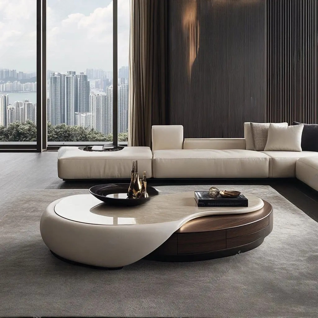 Modern Italian light luxury solid wood marble living room Coffee Table