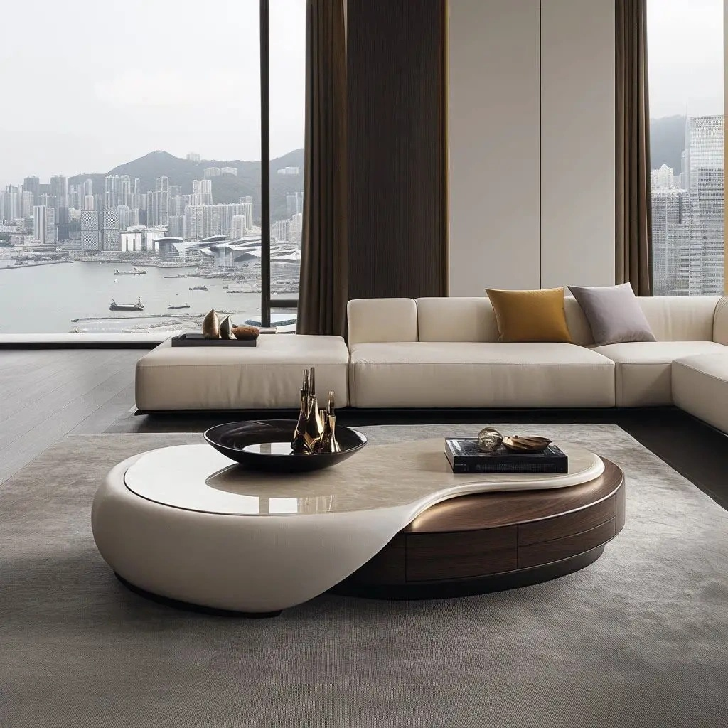 Modern Italian light luxury solid wood marble living room Coffee Table