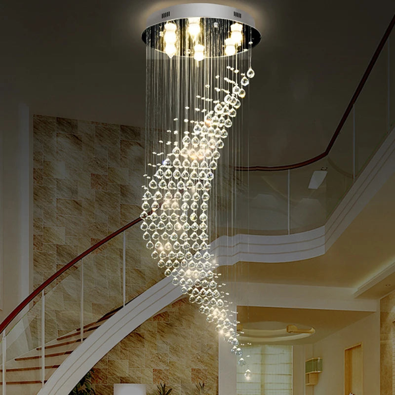 Luxury LED Crystal Spiral Staircase Chandelier – Modern Hanging Ceiling Light