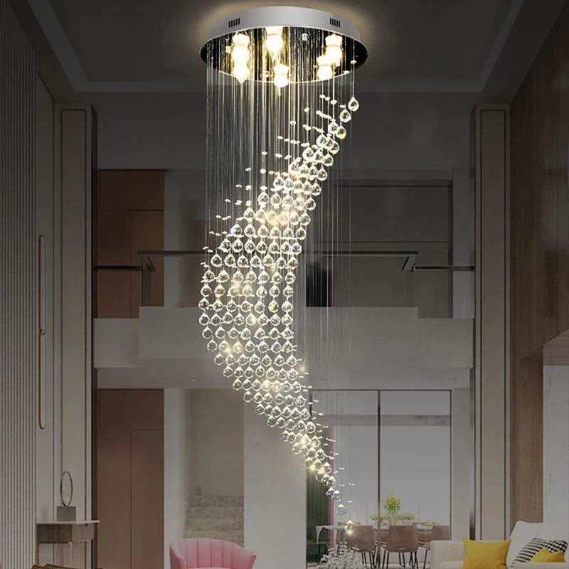 Luxury LED Crystal Spiral Staircase Chandelier – Modern Hanging Ceiling Light