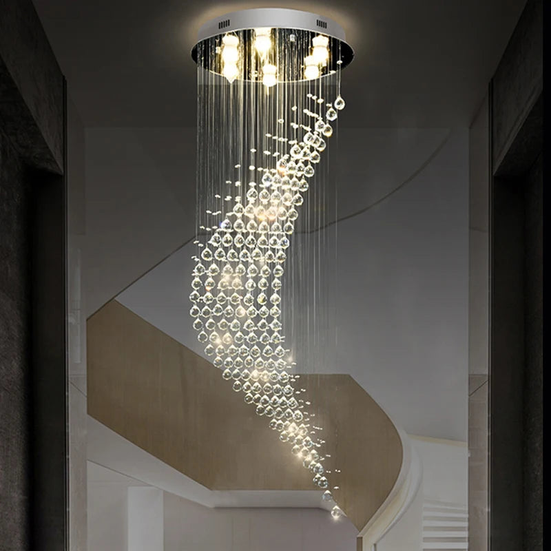 Luxury LED Crystal Spiral Staircase Chandelier – Modern Hanging Ceiling Light