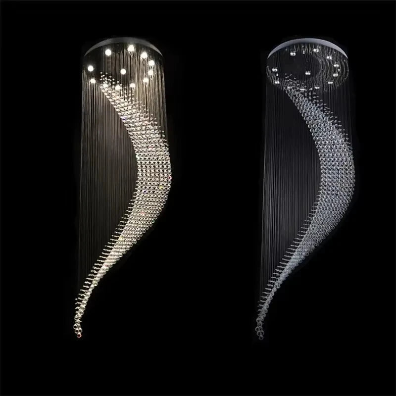 Luxury LED Crystal Spiral Staircase Chandelier – Modern Hanging Ceiling Light