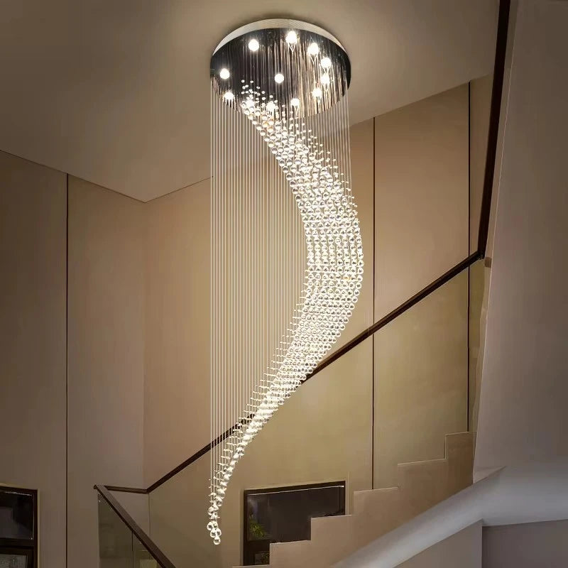 Luxury LED Crystal Spiral Staircase Chandelier – Modern Hanging Ceiling Light