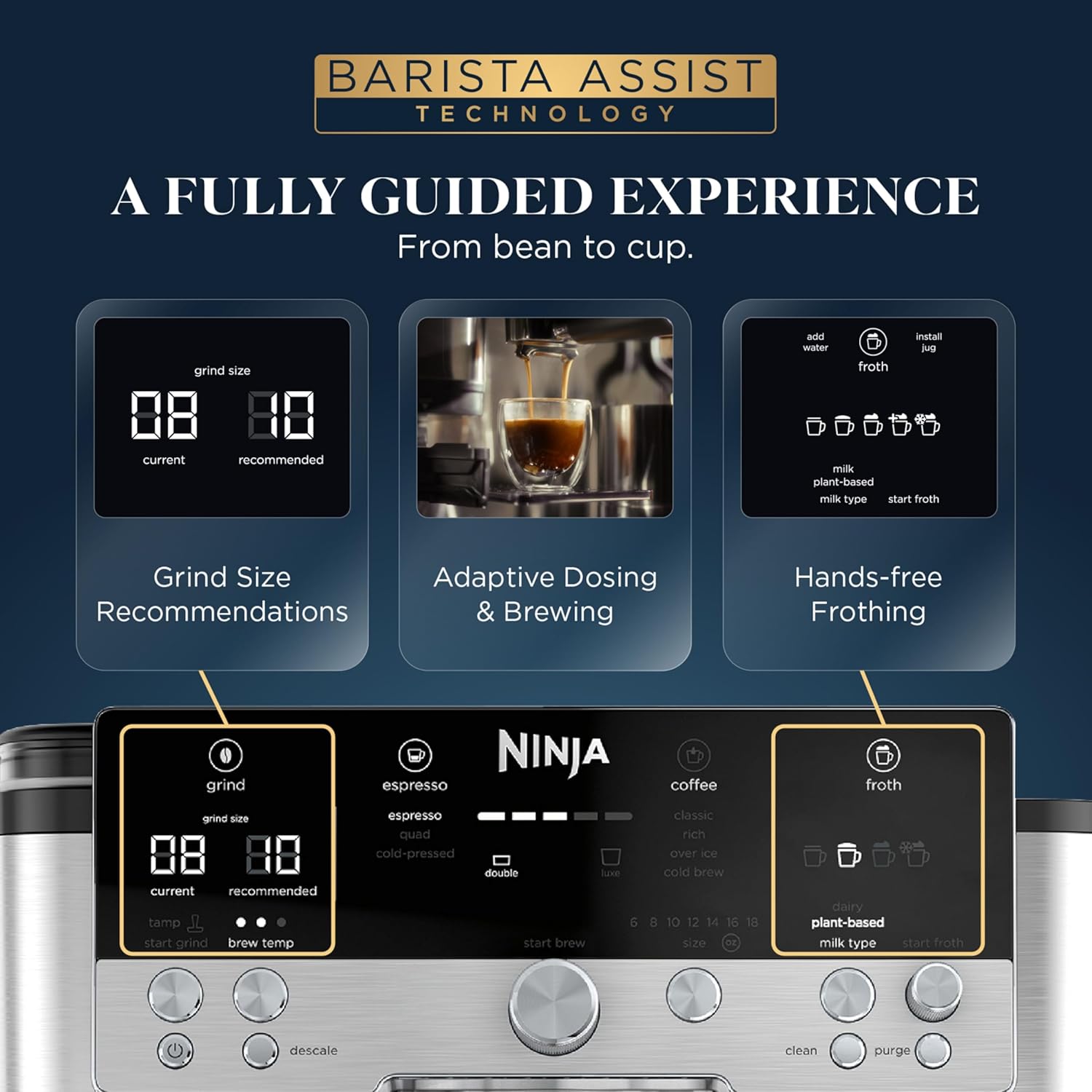 Premium All-in-one premium coffee system delivering espresso, drip coffee, and cold brew with built-in grinding and café-style