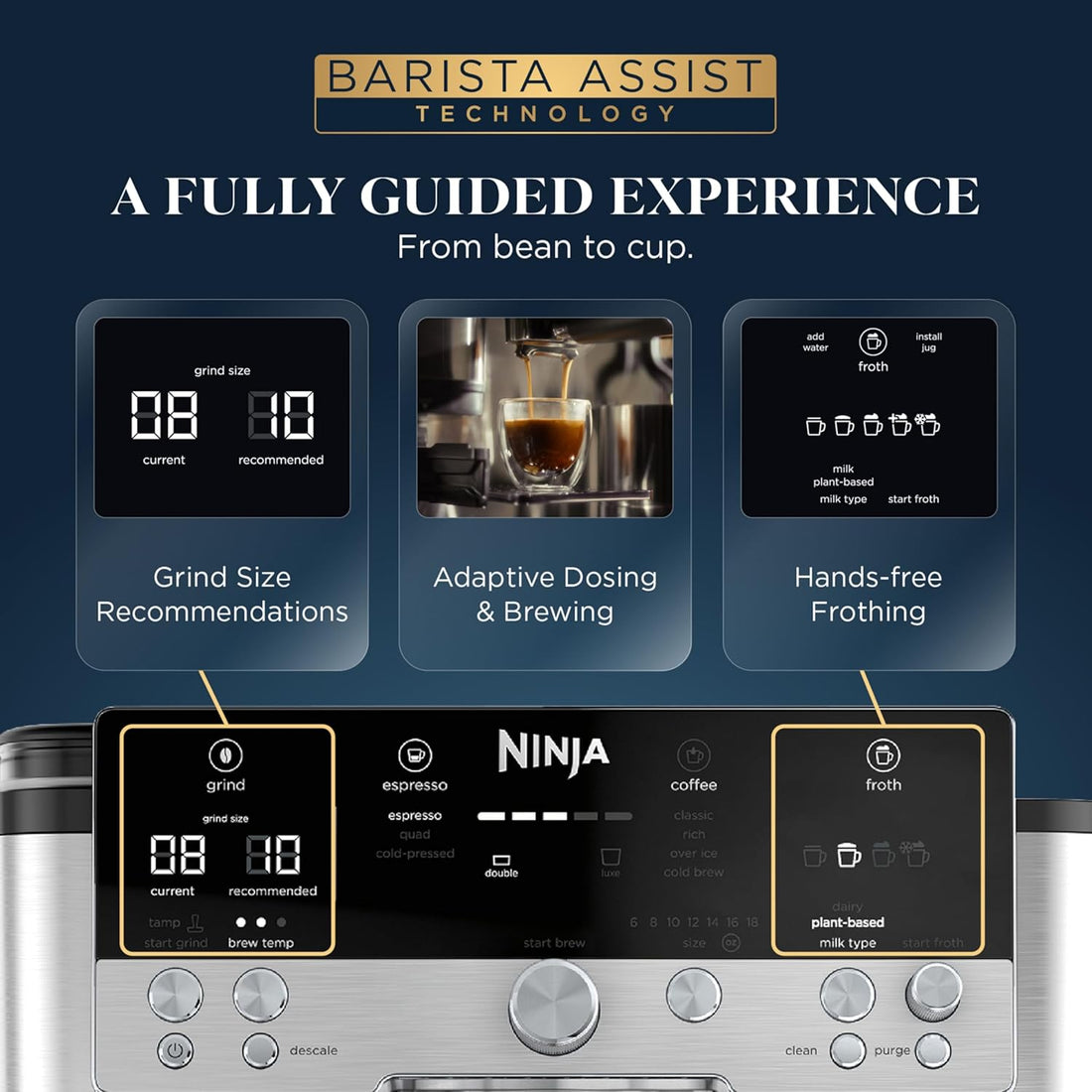 Premium All-in-one premium coffee system delivering espresso, drip coffee, and cold brew with built-in grinding and café-style
