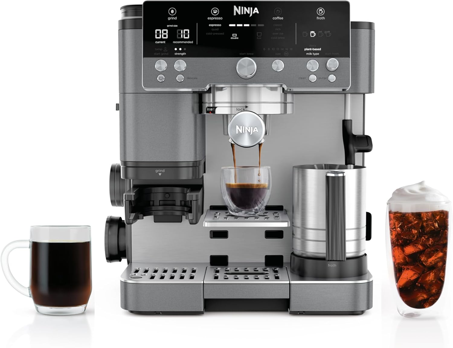 Premium All-in-one premium coffee system delivering espresso, drip coffee, and cold brew with built-in grinding and café-style