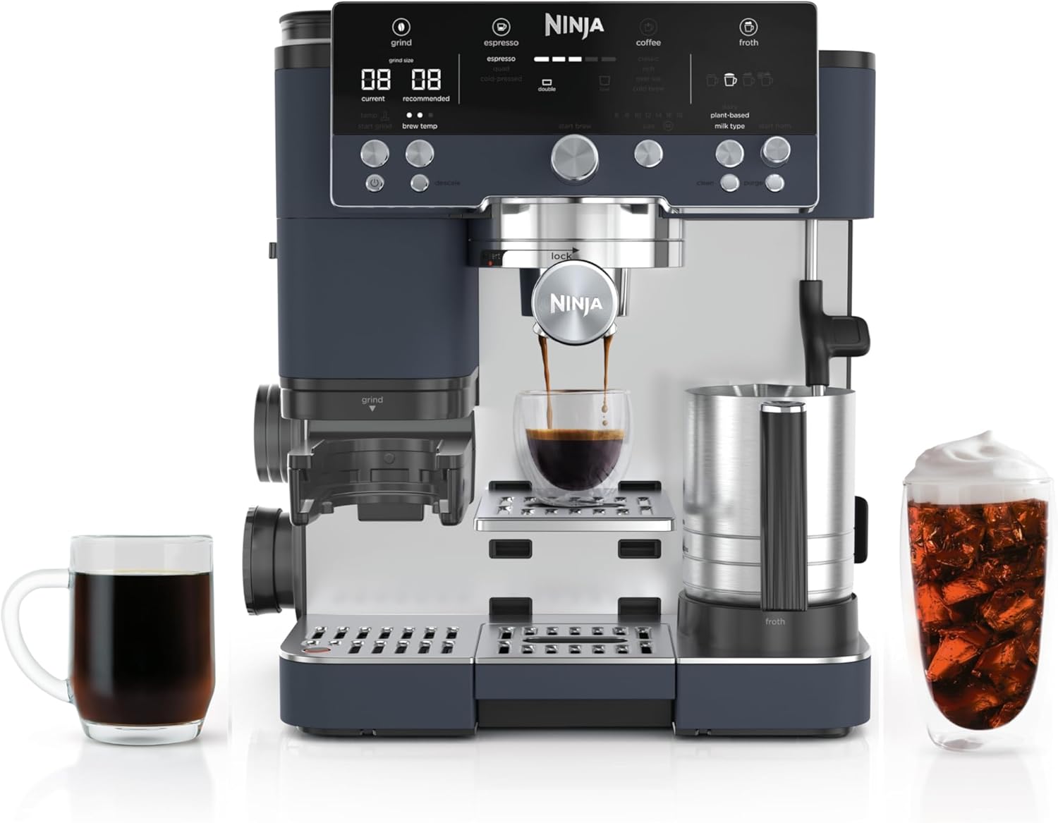 Premium All-in-one premium coffee system delivering espresso, drip coffee, and cold brew with built-in grinding and café-style