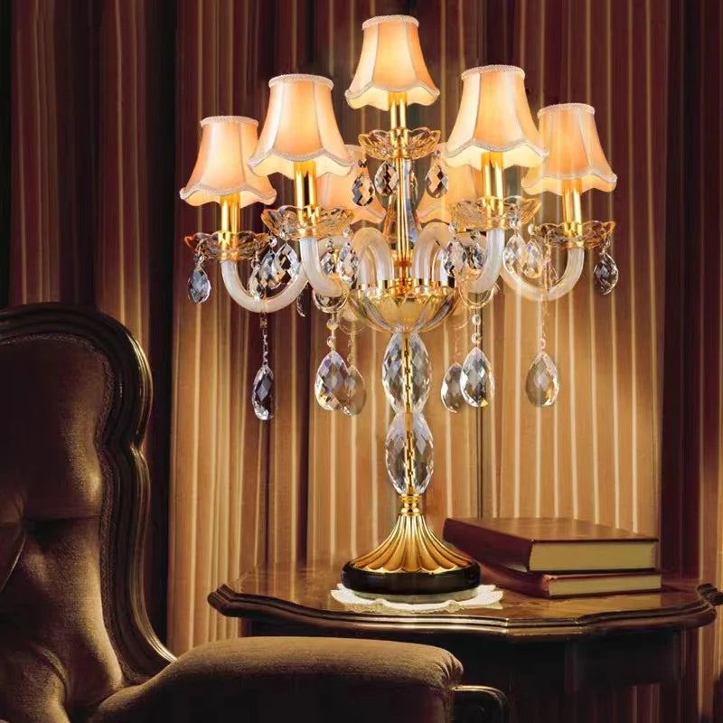 Luxurious Golden European Crystal Table Lamp – LED Decorative Lighting