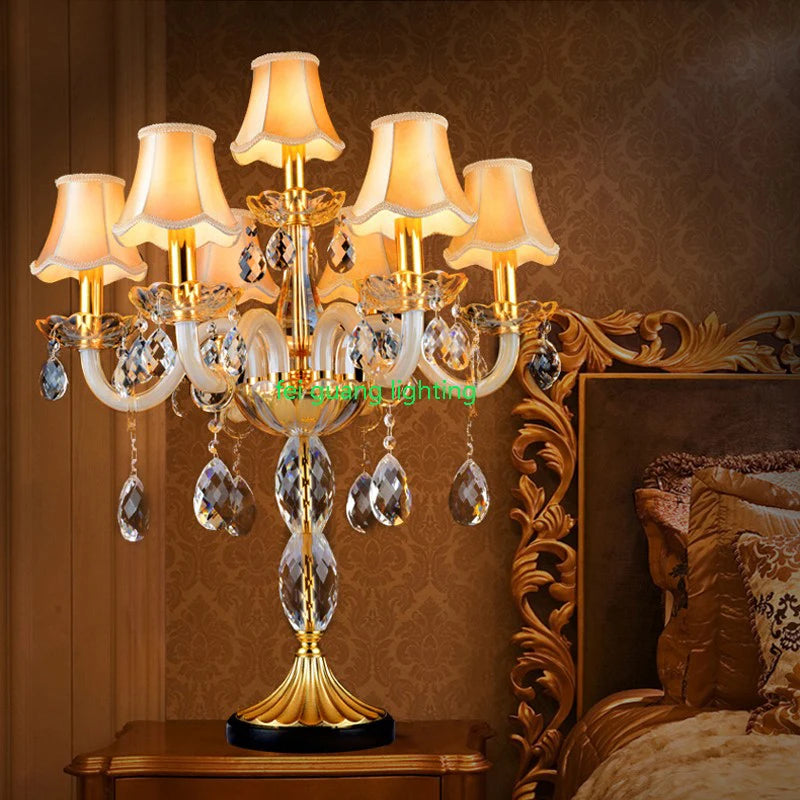 Luxurious Golden European Crystal Table Lamp – LED Decorative Lighting