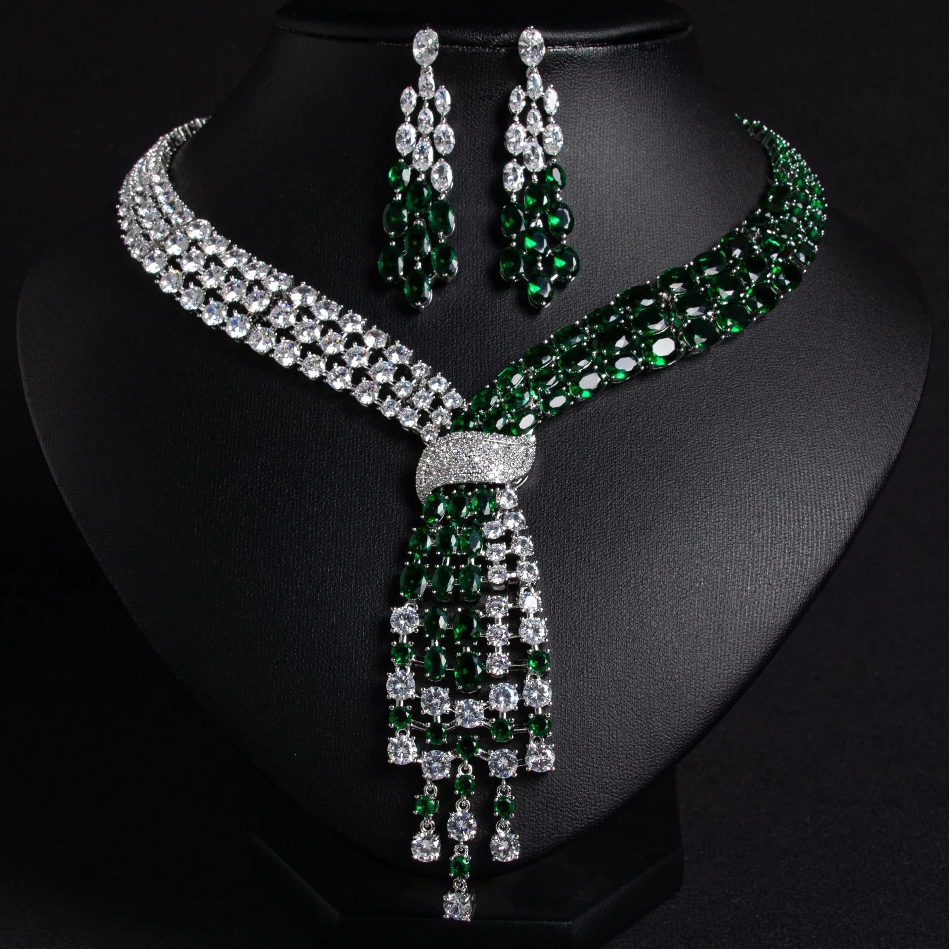 Luxury 2-Piece Cubic Zirconia Tassel Bridal Jewellery Set