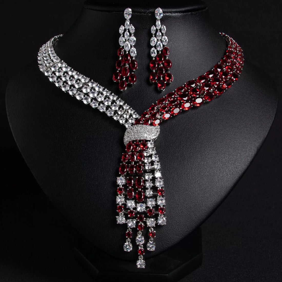 Luxury 2-Piece Cubic Zirconia Tassel Bridal Jewellery Set