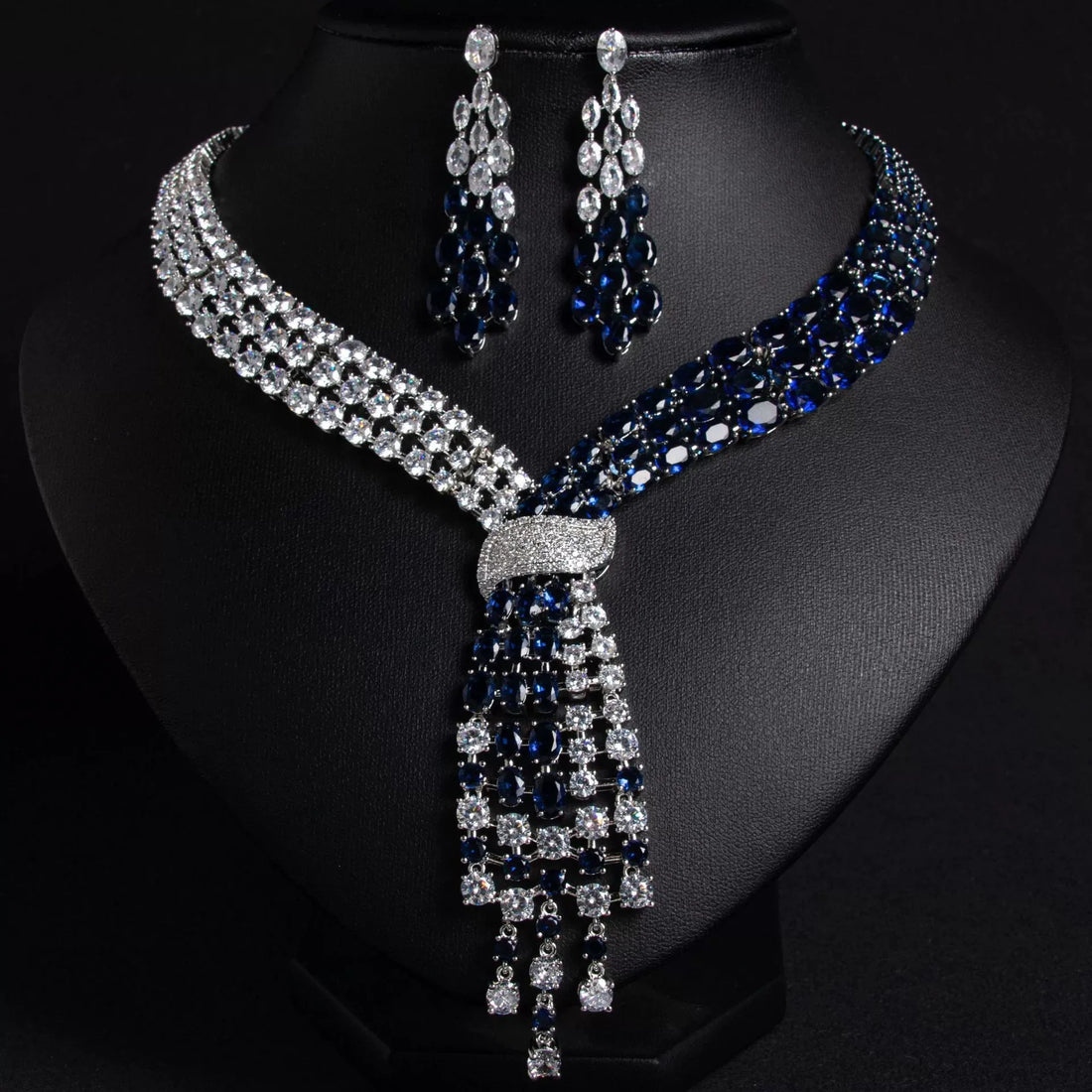 Luxury 2-Piece Cubic Zirconia Tassel Bridal Jewellery Set