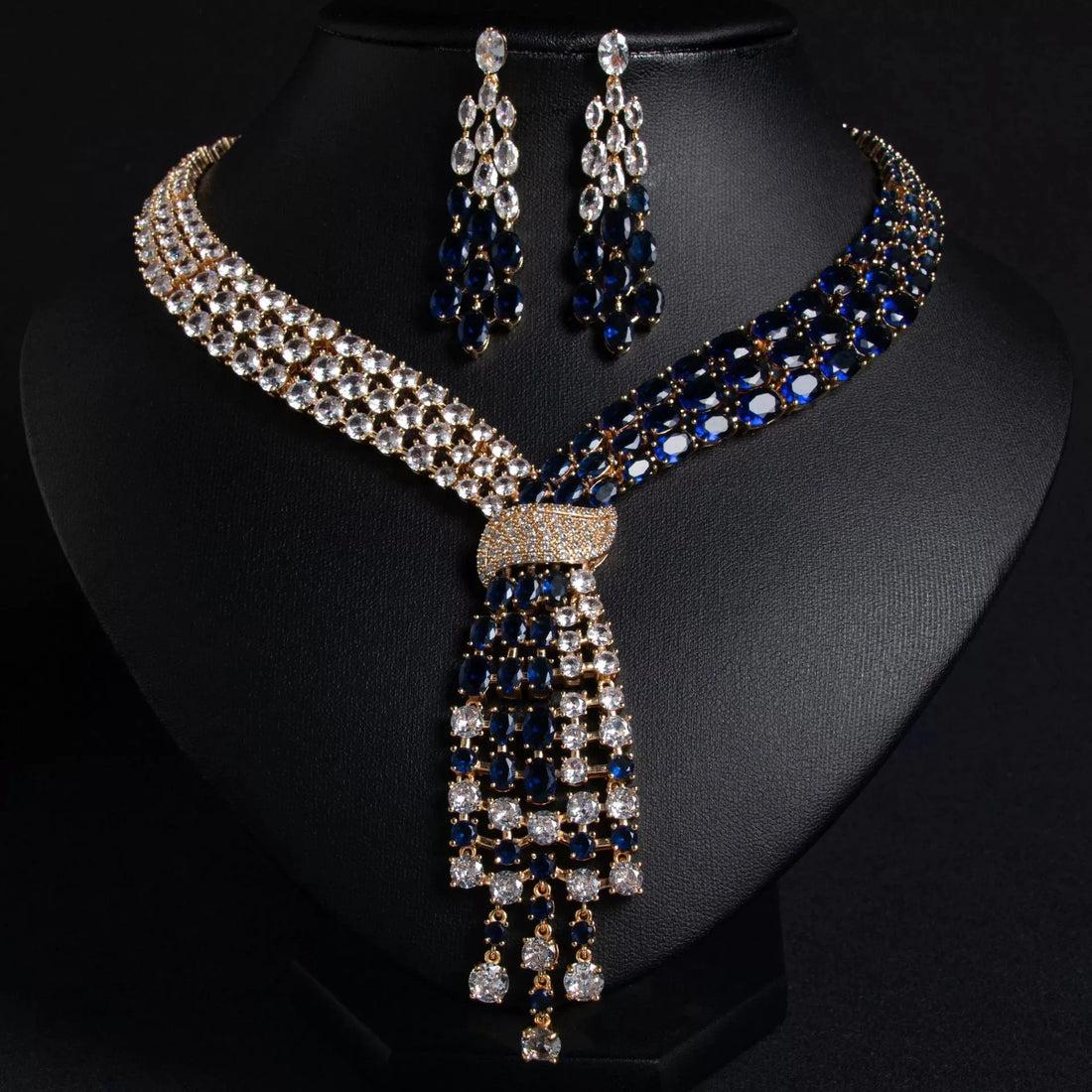 Luxury 2-Piece Cubic Zirconia Tassel Bridal Jewellery Set