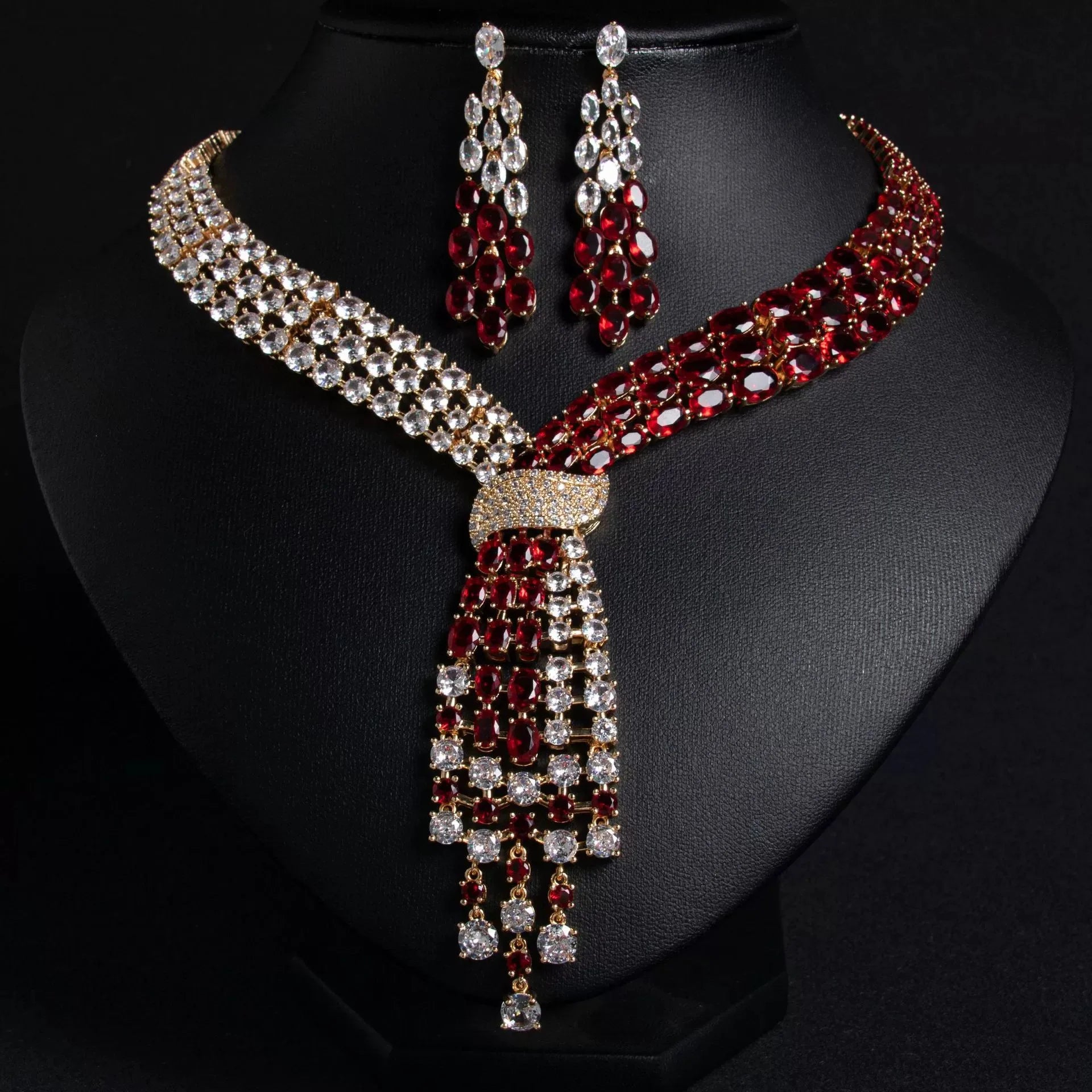 Luxury 2-Piece Cubic Zirconia Tassel Bridal Jewellery Set