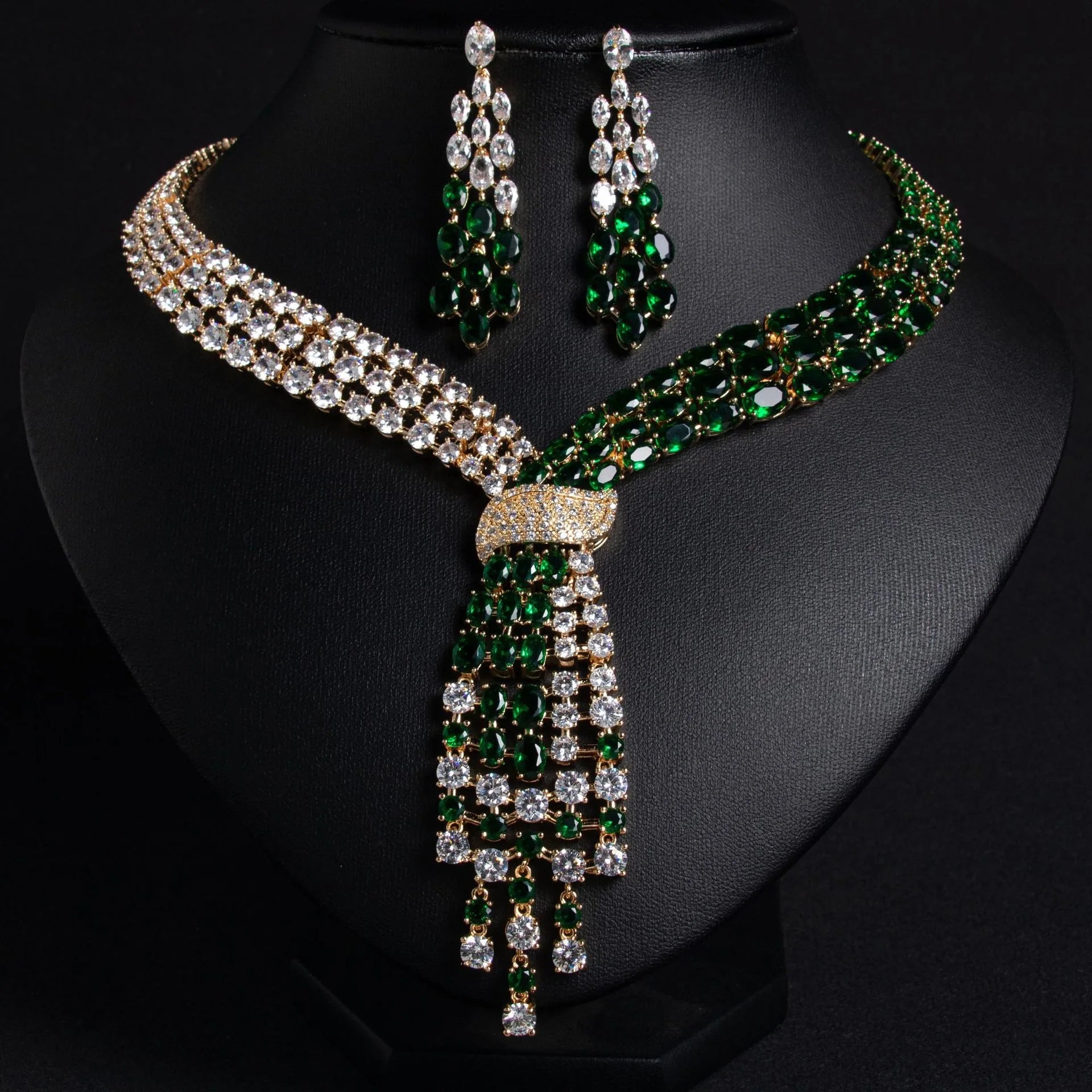 Luxury 2-Piece Cubic Zirconia Tassel Bridal Jewellery Set