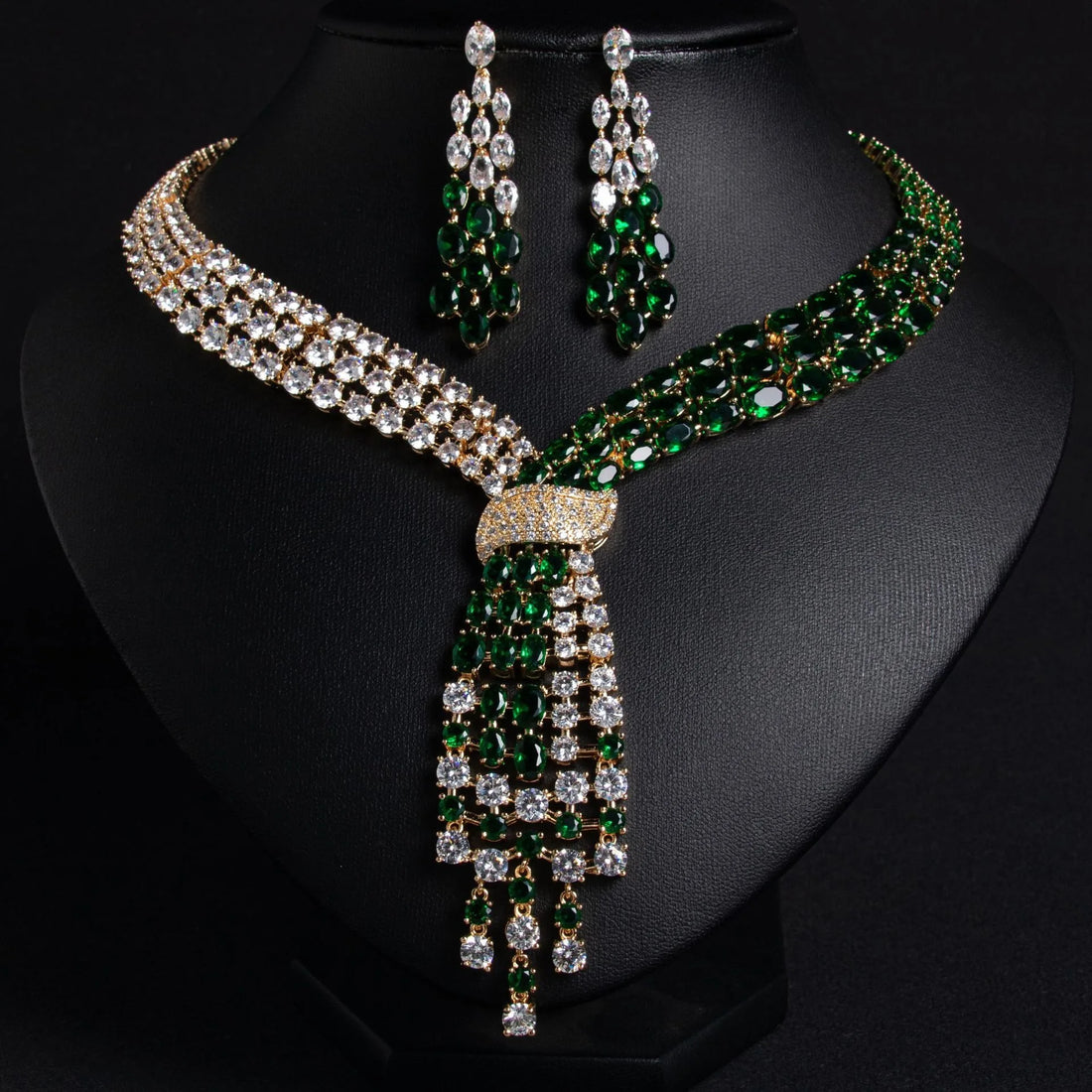 Luxury 2-Piece Cubic Zirconia Tassel Bridal Jewellery Set