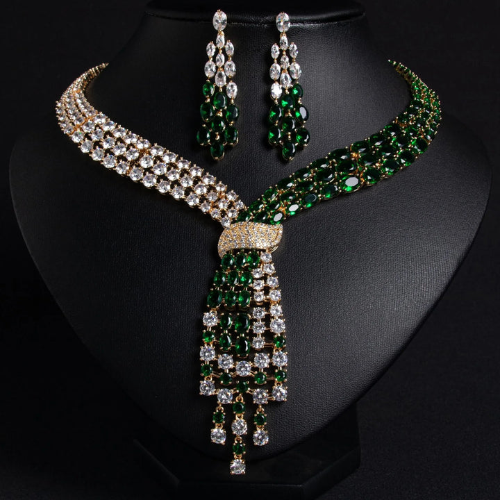 Luxury 2-Piece Cubic Zirconia Tassel Bridal Jewellery Set