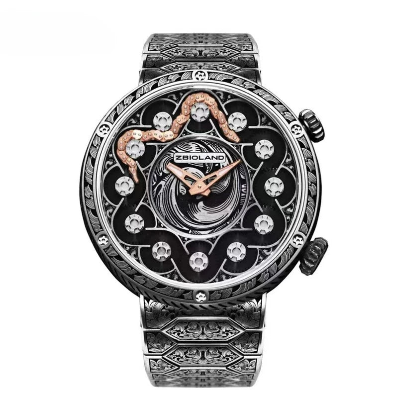 Luxury 3D King Mechanical Couple Watch – Intricate Engraved Design with Moving Details