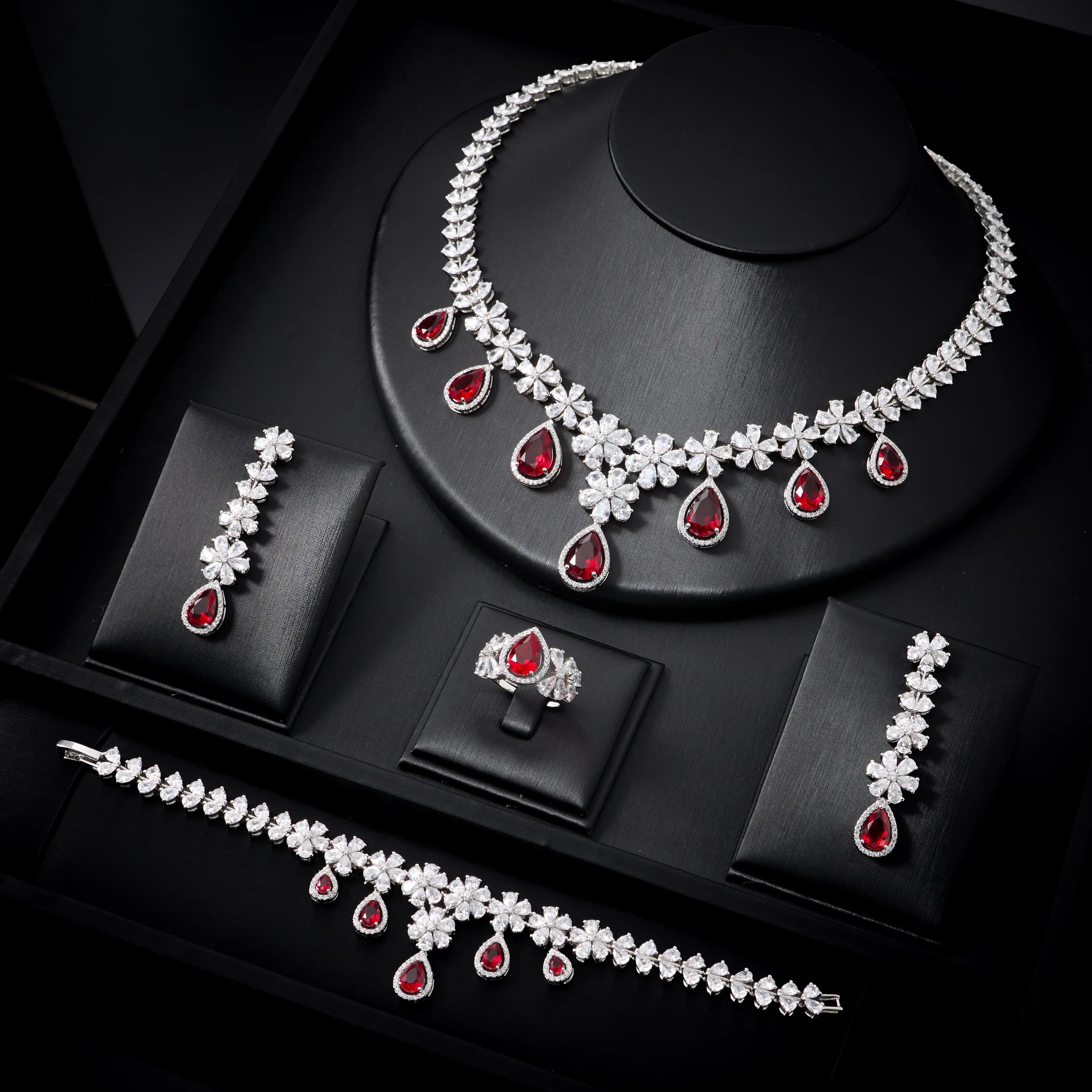 Luxury 4-Piece Water Drop Cubic Zirconia Bridal Jewelry Set for Women