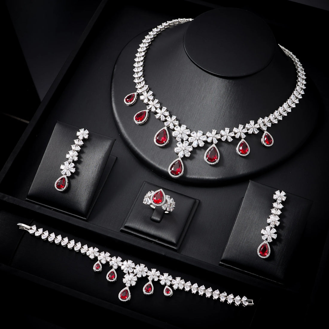Luxury 4-Piece Water Drop Cubic Zirconia Bridal Jewelry Set for Women
