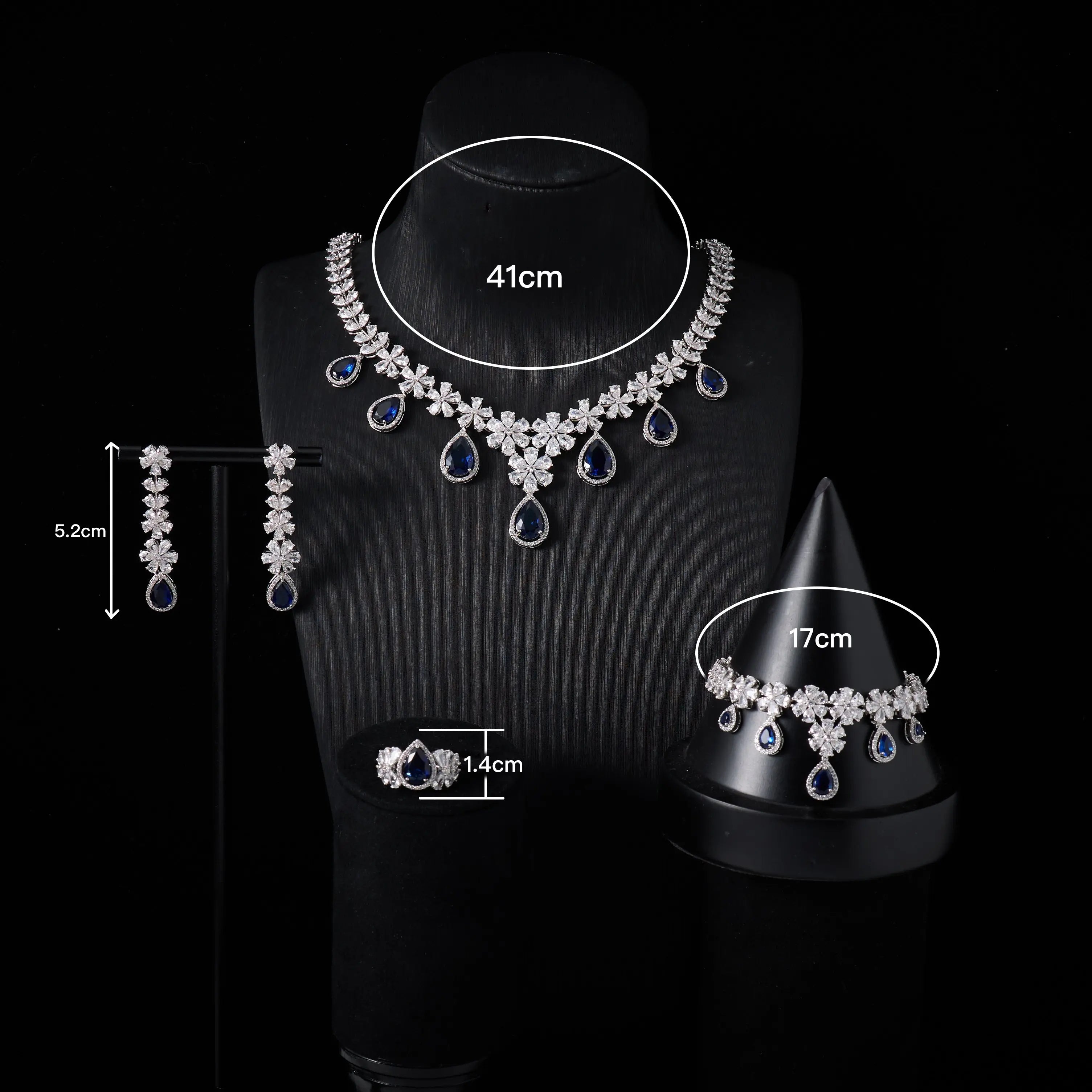 Luxury 4-Piece Water Drop Cubic Zirconia Bridal Jewelry Set for Women